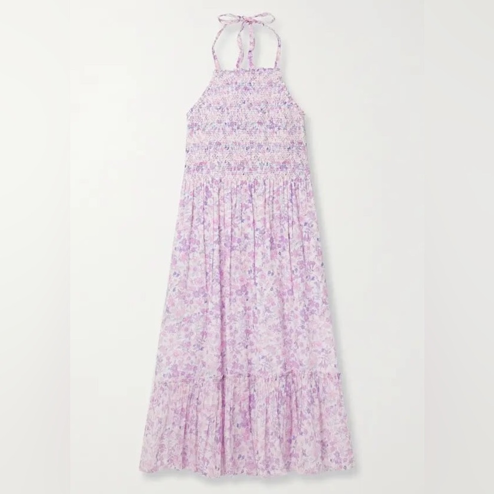 LOVESHACKFANCY Ottawa Shirred Floral-Print Cotton-Voile
Halterneck Midi Dress XS